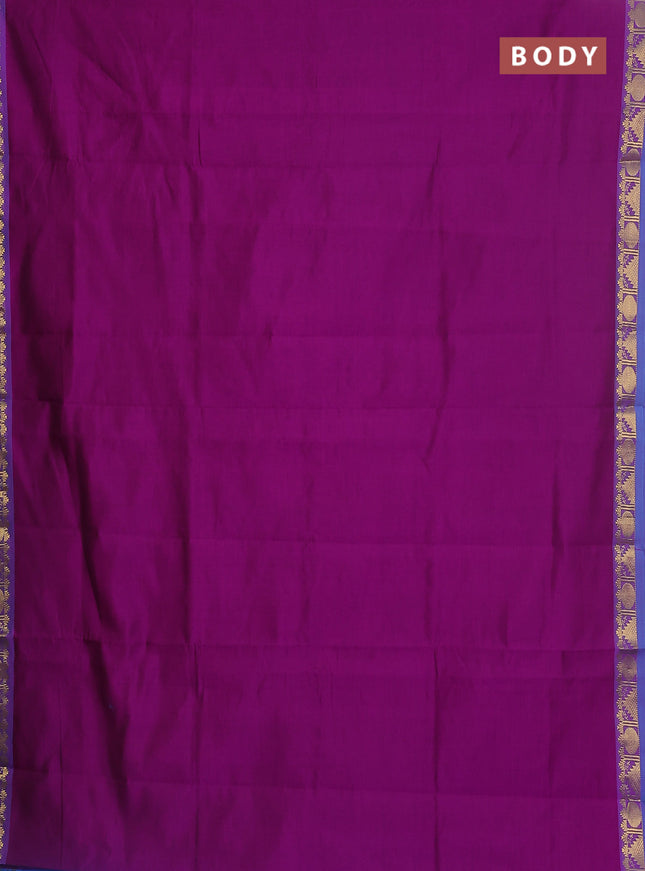 Semi silk cotton saree purple and cs blue with plain body and zari woven border