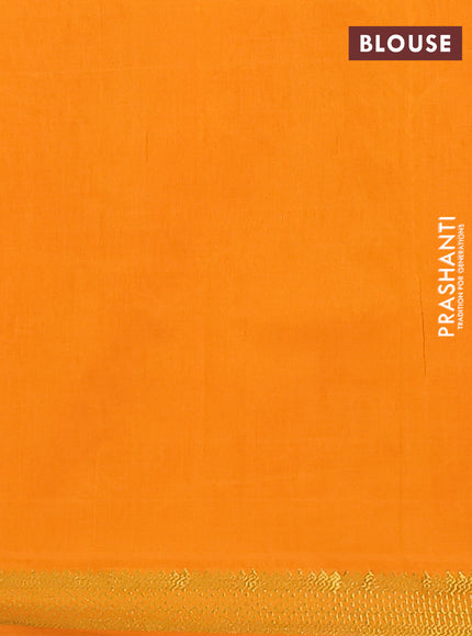 Semi silk cotton saree maroon and mango yellow with plain body and zari woven border