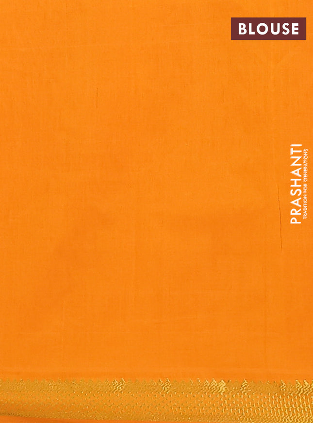 Semi silk cotton saree maroon and mango yellow with plain body and zari woven border