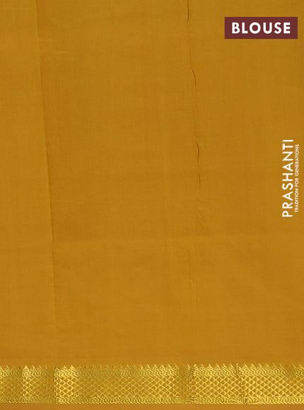 Semi silk cotton saree maroon and mustard yellow with plain body and zari woven border