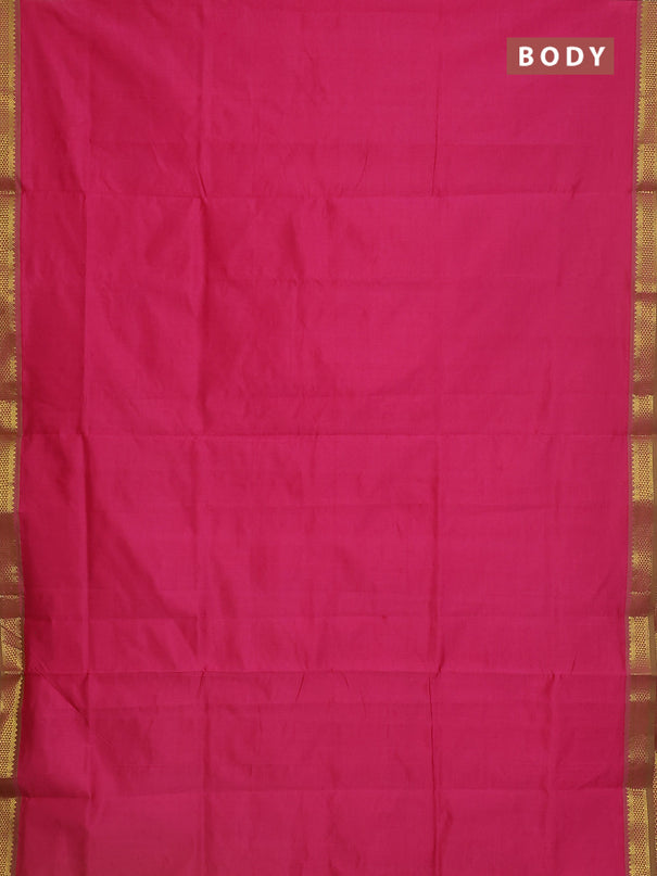 Semi silk cotton saree pink and light green with plain body and zari woven border