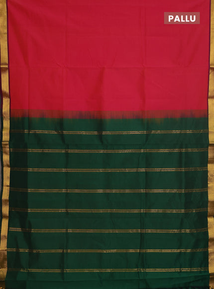 Semi silk cotton saree dual shade of pinkish orange and green with plain body and zari woven border