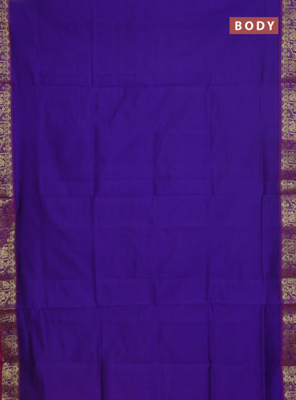 Semi silk cotton saree violet and red with plain body and zari woven border
