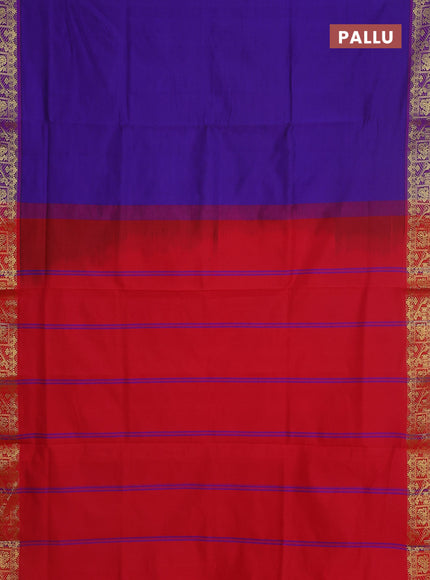 Semi silk cotton saree violet and red with plain body and zari woven border