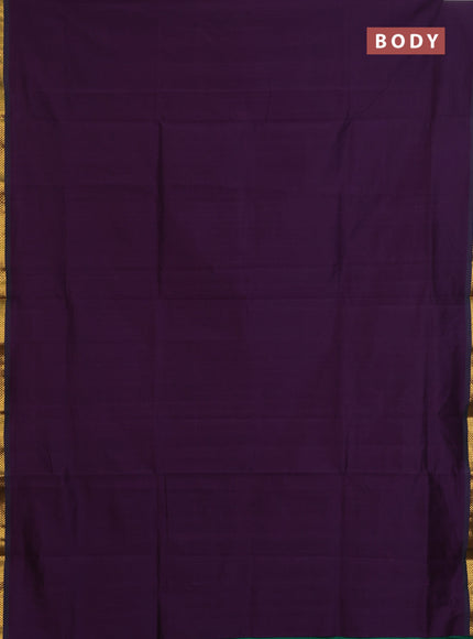Semi silk cotton saree purple and green with plain body and zari woven border