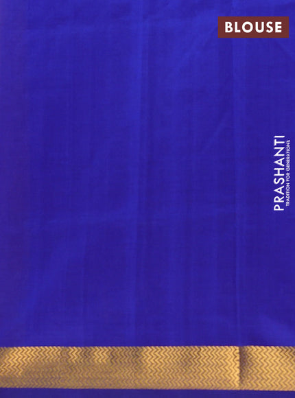 Semi silk cotton saree mango yellow and blue with plain body and zari woven border