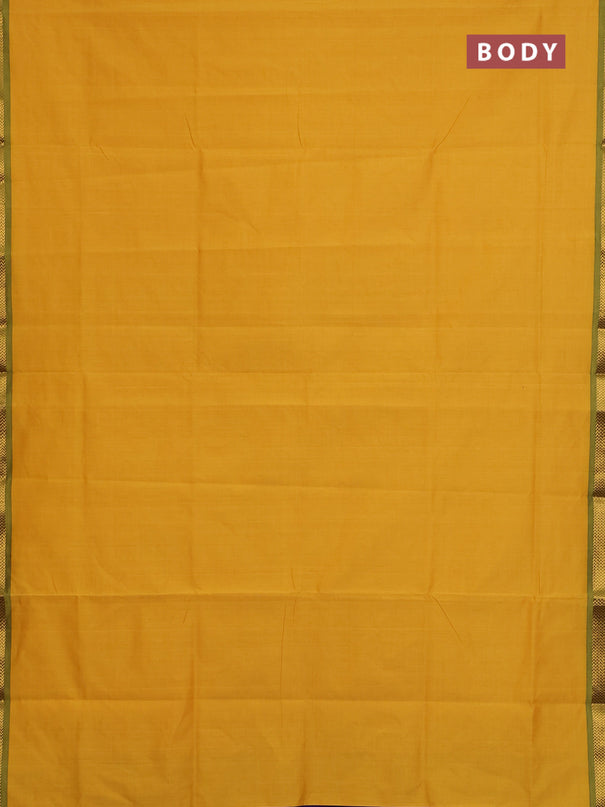 Semi silk cotton saree yellow and violet with plain body and zari woven border