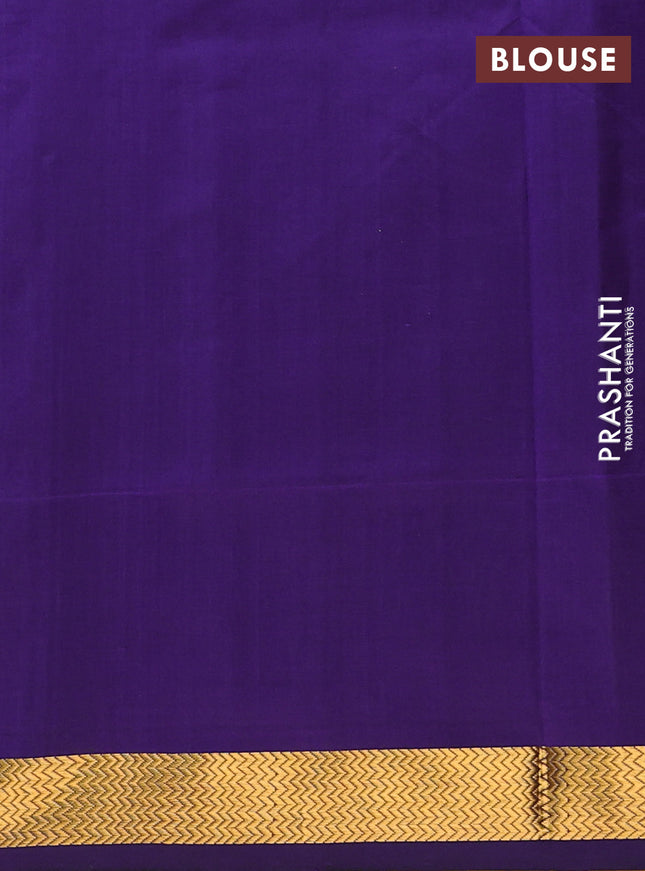 Semi silk cotton saree yellow and violet with plain body and zari woven border