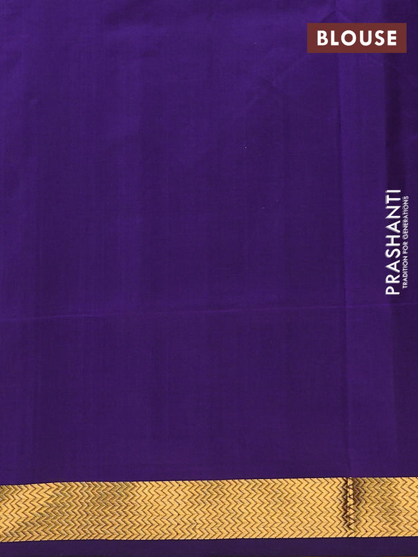 Semi silk cotton saree yellow and violet with plain body and zari woven border
