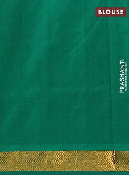 Semi silk cotton saree maroon and green with plain body and zari woven border