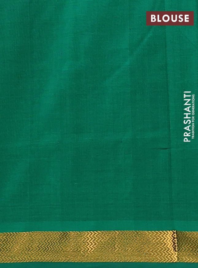 Semi silk cotton saree maroon and green with plain body and zari woven border