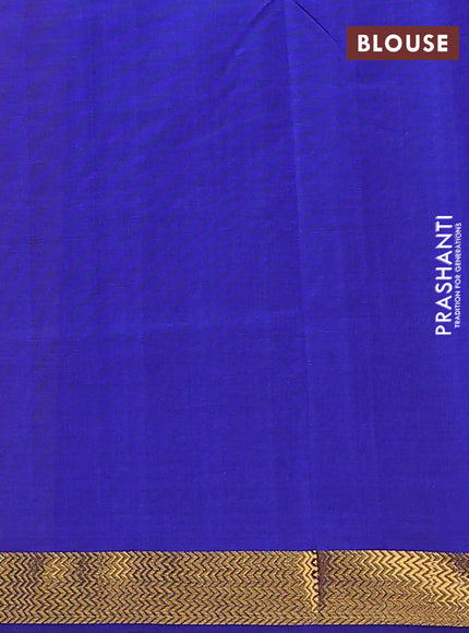 Semi silk cotton saree peach orange and blue with plain body and zari woven border