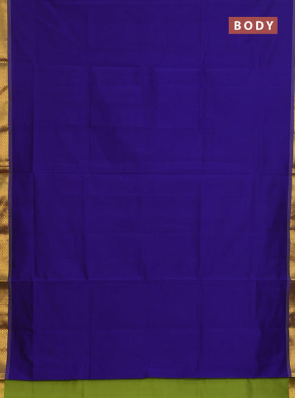 Semi silk cotton saree blue and light green with plain body and zari woven border