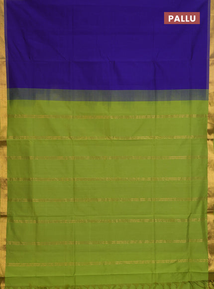 Semi silk cotton saree blue and light green with plain body and zari woven border