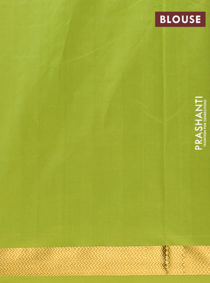 Semi silk cotton saree blue and light green with plain body and zari woven border