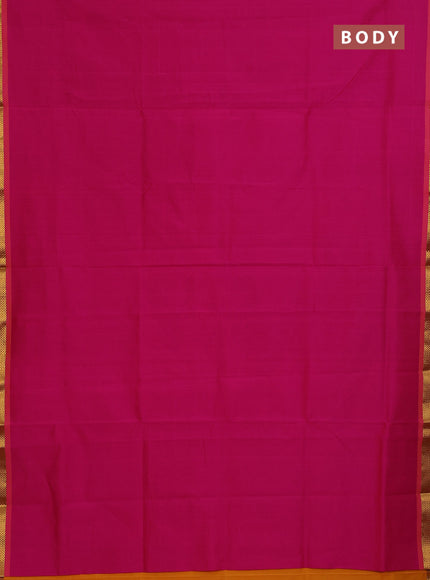 Semi silk cotton saree pink and mustard yellow with plain body and zari woven border