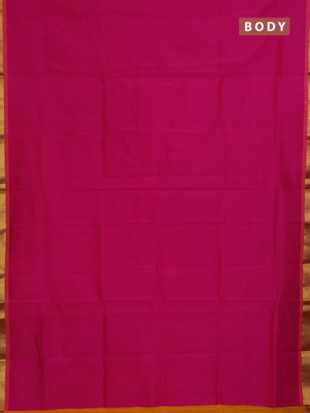Semi silk cotton saree pink and mustard yellow with plain body and zari woven border