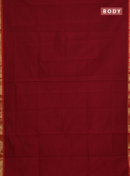 Semi silk cotton saree maroon and mustard yellow with plain body and zari woven border