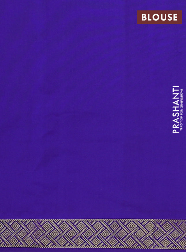 Semi silk cotton saree teal green and violet with plain body and zari woven border