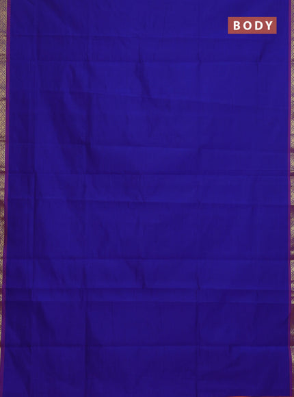 Semi silk cotton saree blue and orange with plain body and zari woven border