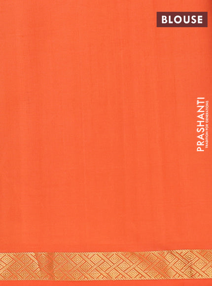 Semi silk cotton saree blue and orange with plain body and zari woven border