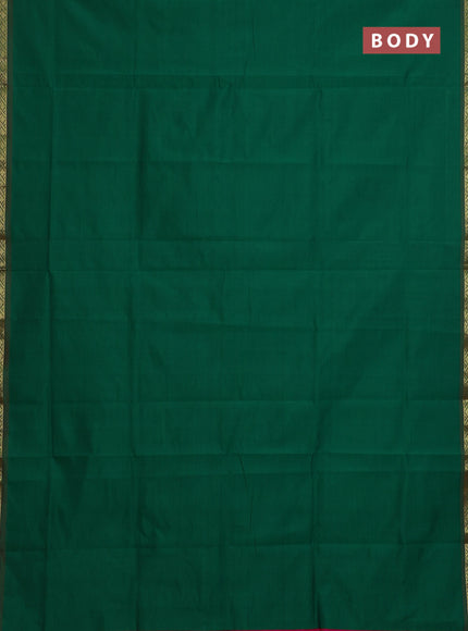 Semi silk cotton saree green and pink with plain body and zari woven border