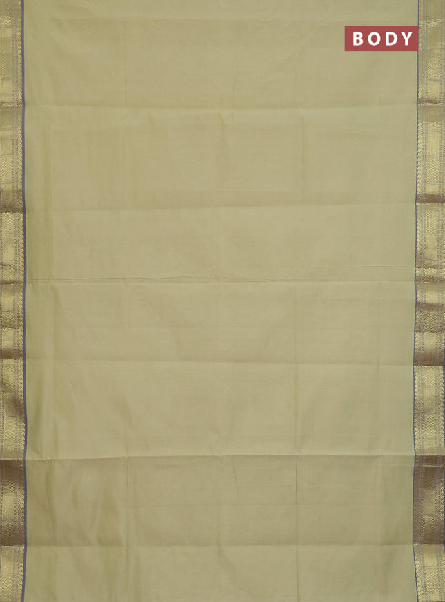 Semi silk cotton saree mild pista green and blue with plain body and zari woven border