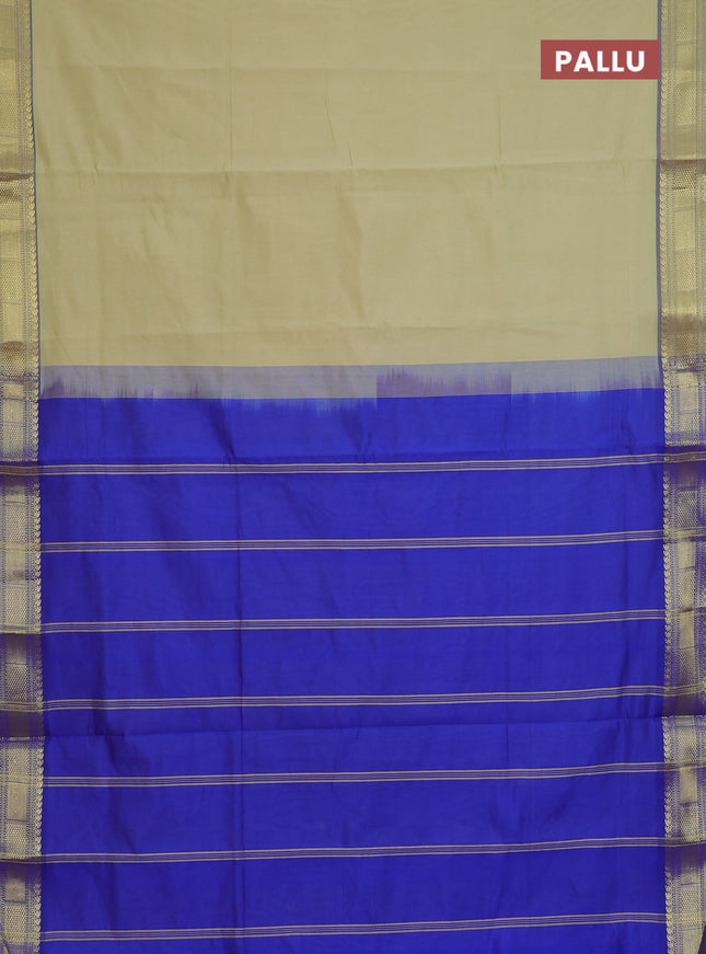 Semi silk cotton saree mild pista green and blue with plain body and zari woven border