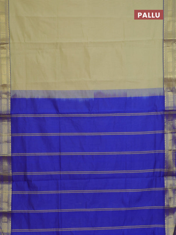 Semi silk cotton saree mild pista green and blue with plain body and zari woven border