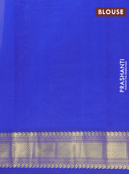Semi silk cotton saree mild pista green and blue with plain body and zari woven border