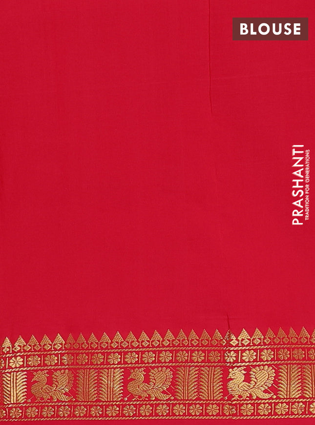 Semi silk cotton saree teal blue and red with plain body and zari woven border