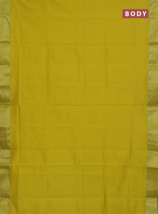 Semi silk cotton saree lime yellow and light green with plain body and zari woven border