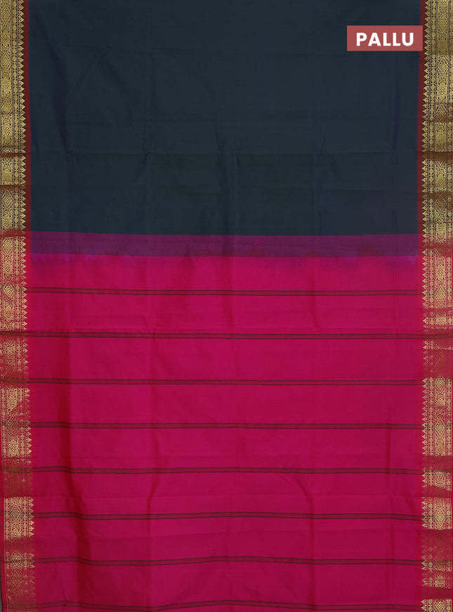 Semi silk cotton saree dual shade of sap green and pink with plain body and zari woven border