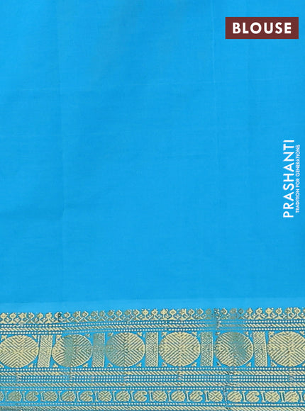 Semi silk cotton saree red and cs blue with plain body and zari woven border