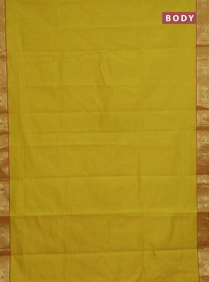 Semi silk cotton saree yellow and pink with plain body and zari woven border