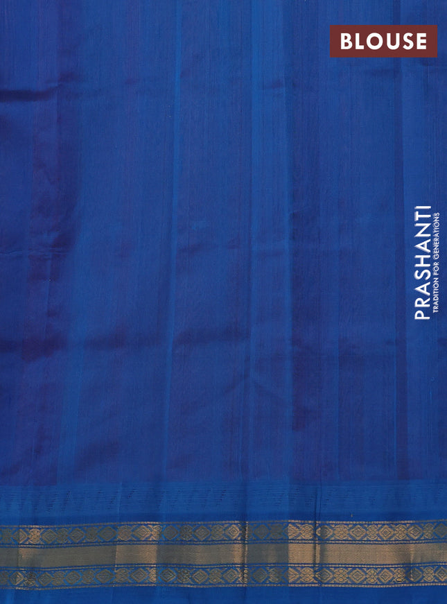 Silk cotton saree candy pink and cs blue with zari woven buttas and temple design zari woven korvai border