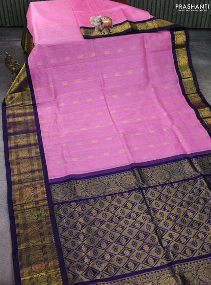 Silk cotton saree light pink and blue with zari woven buttas and zari woven korvai border