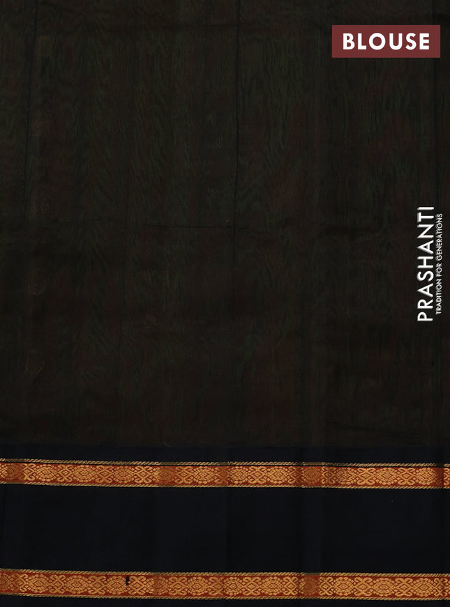 Silk cotton saree dual shade of green and black with allover self emboss jacquard and rettapet zari woven Korvai border