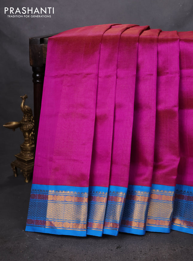 Silk cotton saree purple and cs blue with allover vairaosi pattern and zari woven korvai border