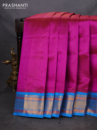 Silk cotton saree purple and cs blue with allover vairaosi pattern and zari woven korvai border