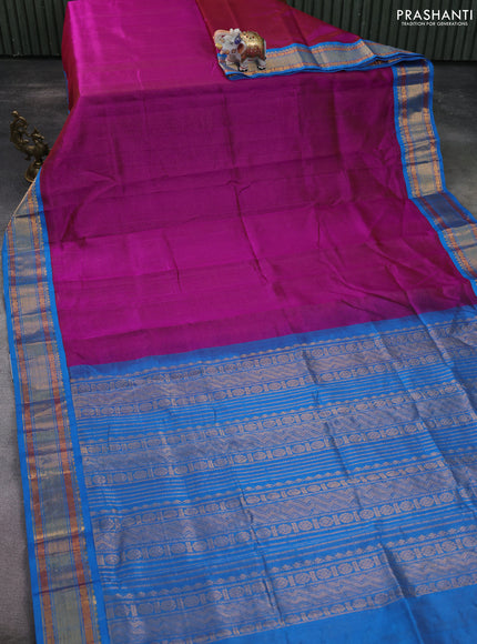 Silk cotton saree purple and cs blue with allover vairaosi pattern and zari woven korvai border