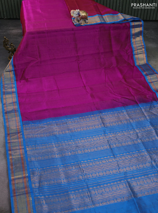 Silk cotton saree purple and cs blue with allover vairaosi pattern and zari woven korvai border