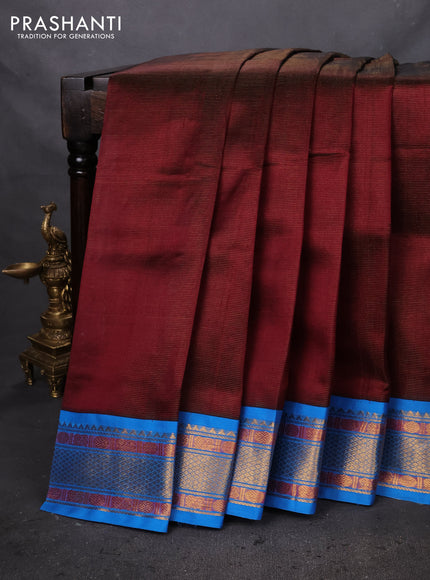 Silk cotton saree deep maroon and cs blue with allover vairaosi pattern and zari woven korvai border