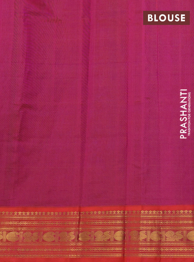 Silk cotton saree blue and dual shade of pinkish orange with allover vairaosi pattern and zari woven korvai border