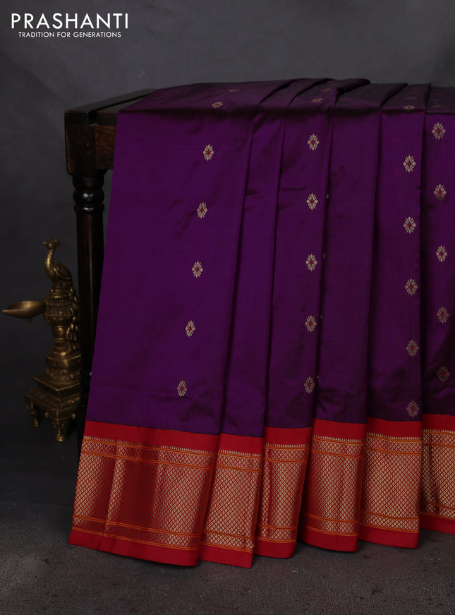 Pure paithani silk saree purple and red with allover zari woven buttas and paithani weaving pallu
