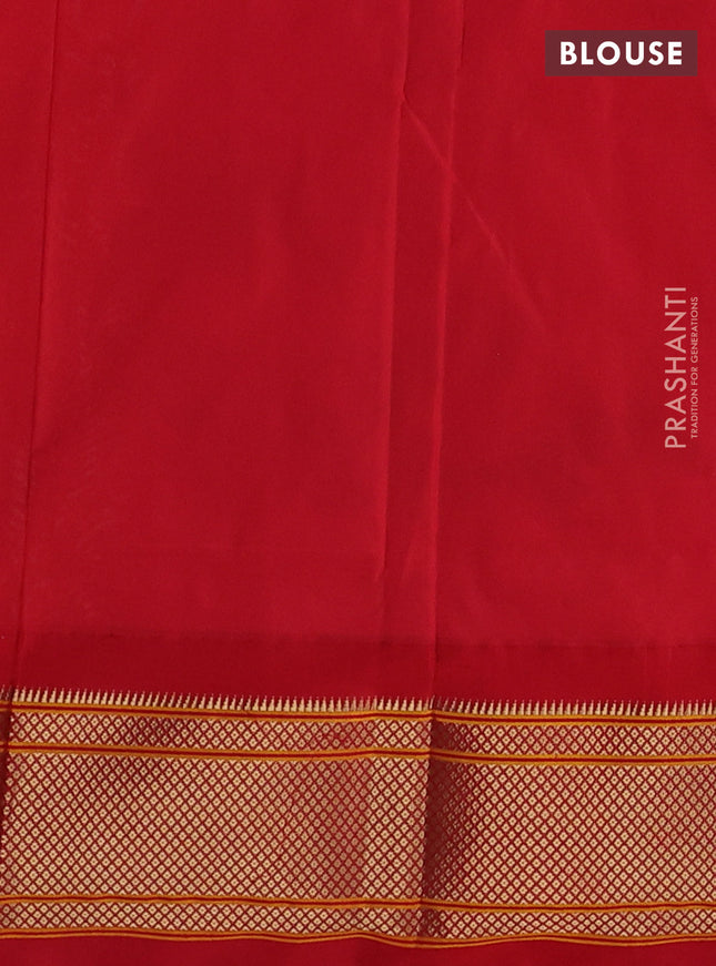 Pure paithani silk saree teal green shade and red with allover zari woven buttas and paithani weaving pallu