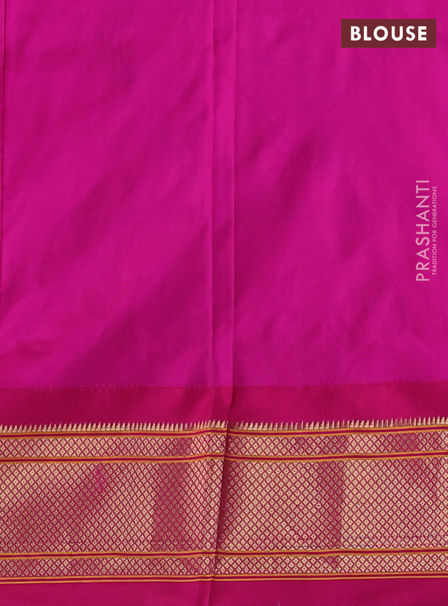 Pure paithani silk saree dual shade of teal bluish green and pink with allover zari woven buttas and paithani weaving pallu