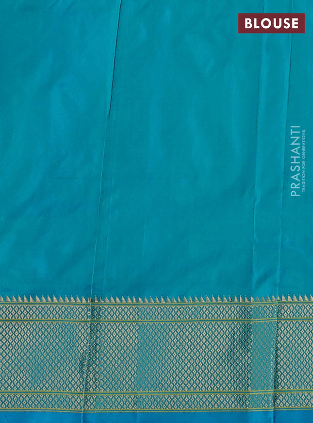 Pure paithani silk saree teal blue with allover zari woven buttas and paithani weaving pallu