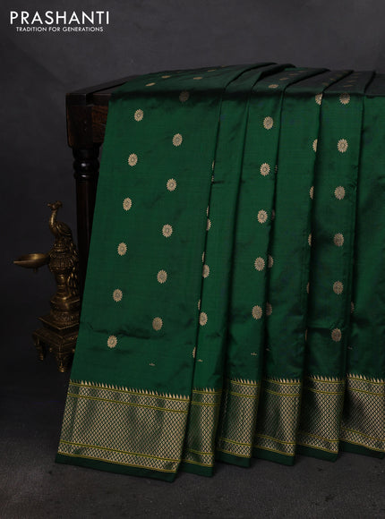 Pure paithani silk saree green with allover zari woven buttas and paithani weaving pallu