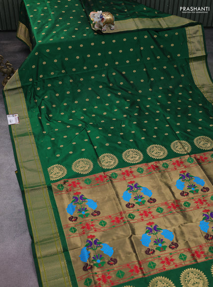 Pure paithani silk saree green with allover zari woven buttas and paithani weaving pallu